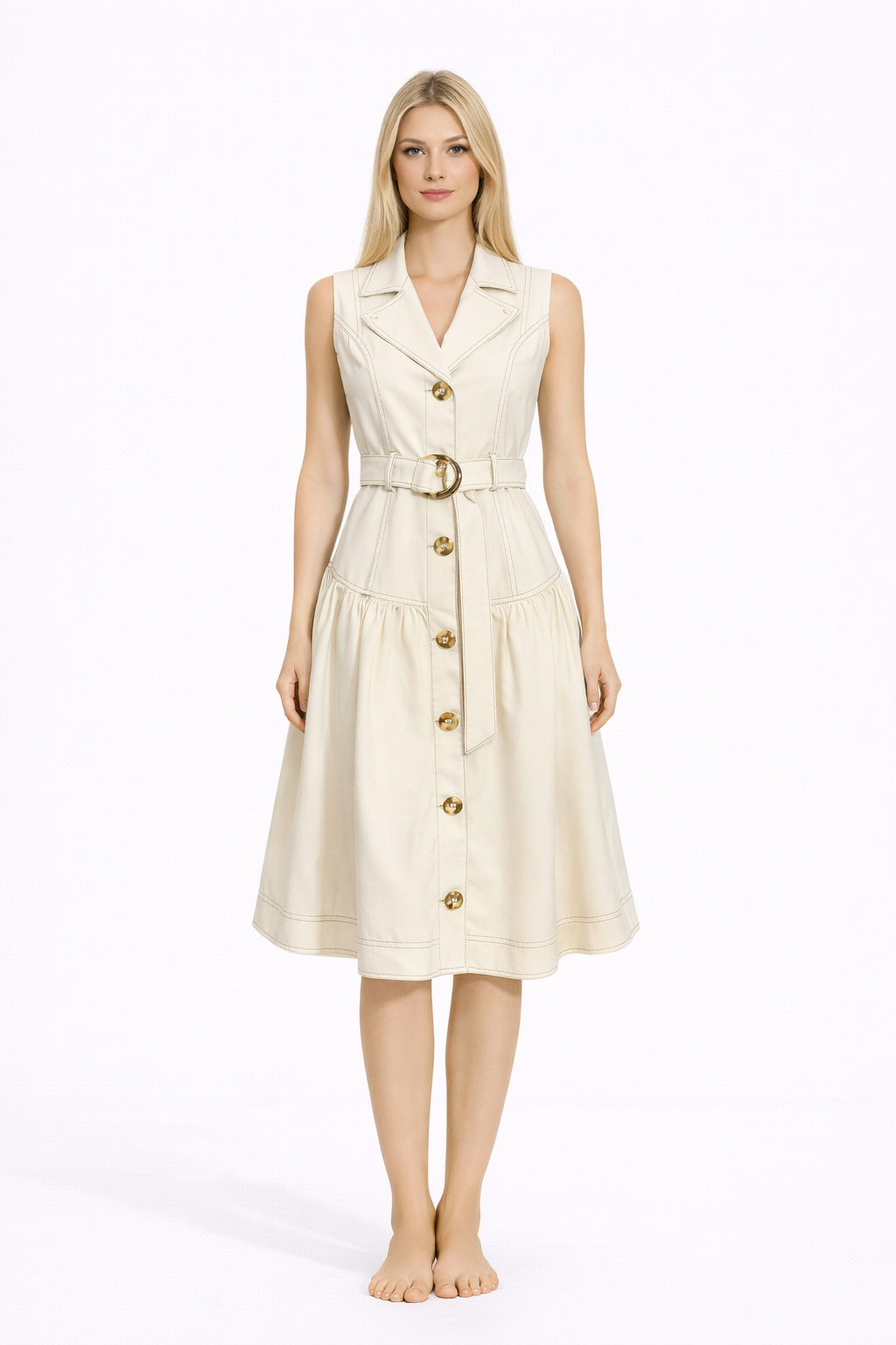 sleeveless denim shirt dress with belt – DAKOTA