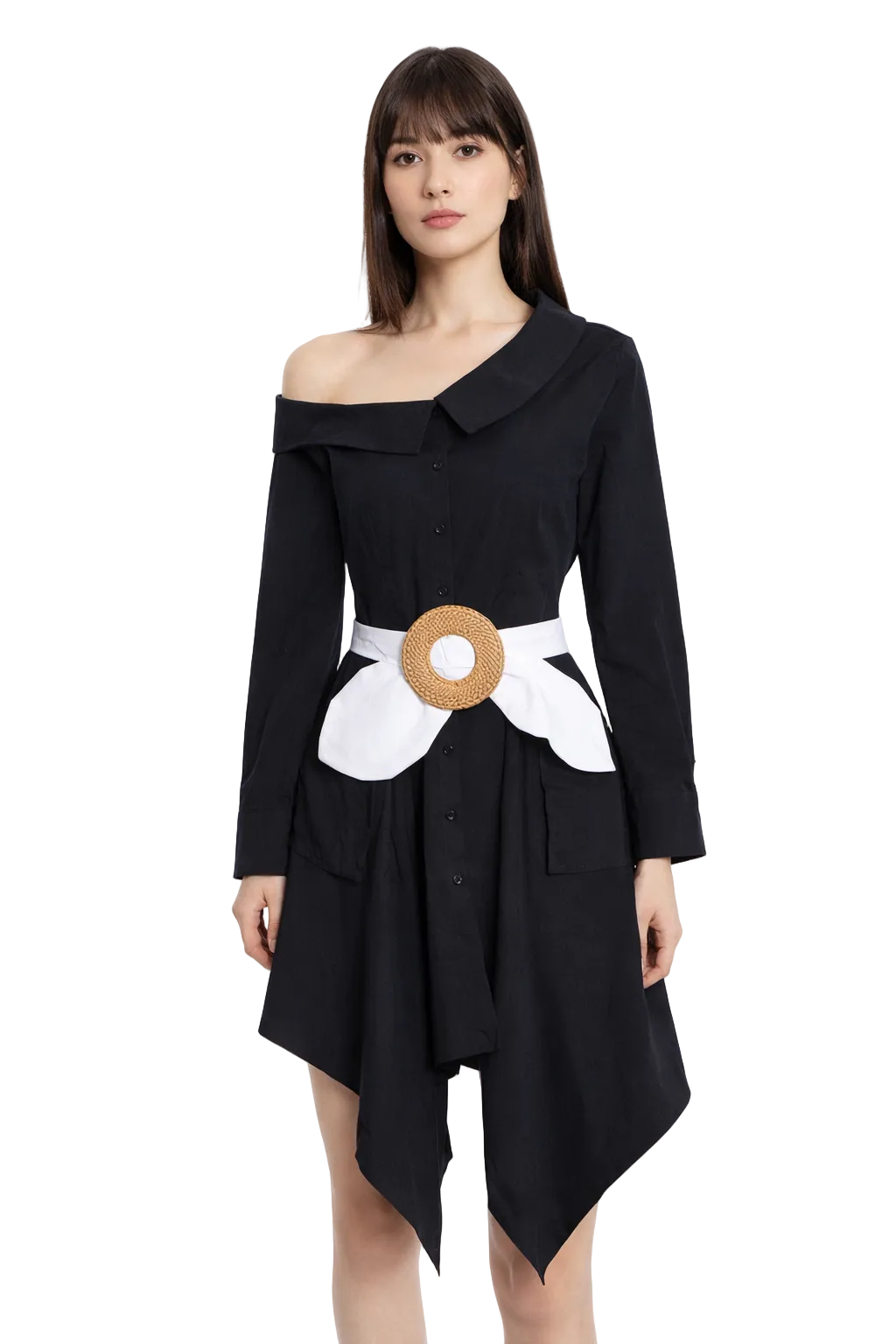 one-shoulder shirt dress with statement belt – ICON