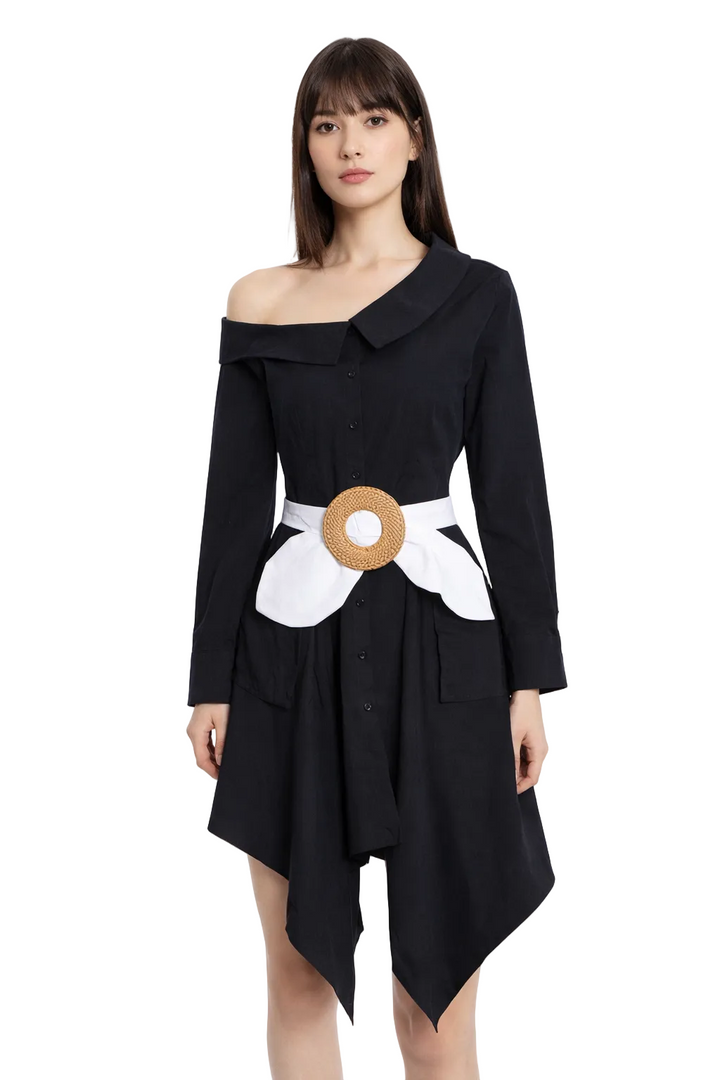 one-shoulder shirt dress with statement belt – ICON