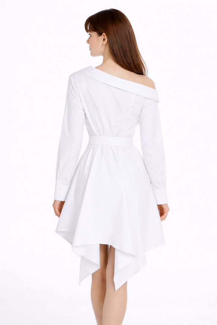 one-shoulder shirt dress with statement belt – ICON