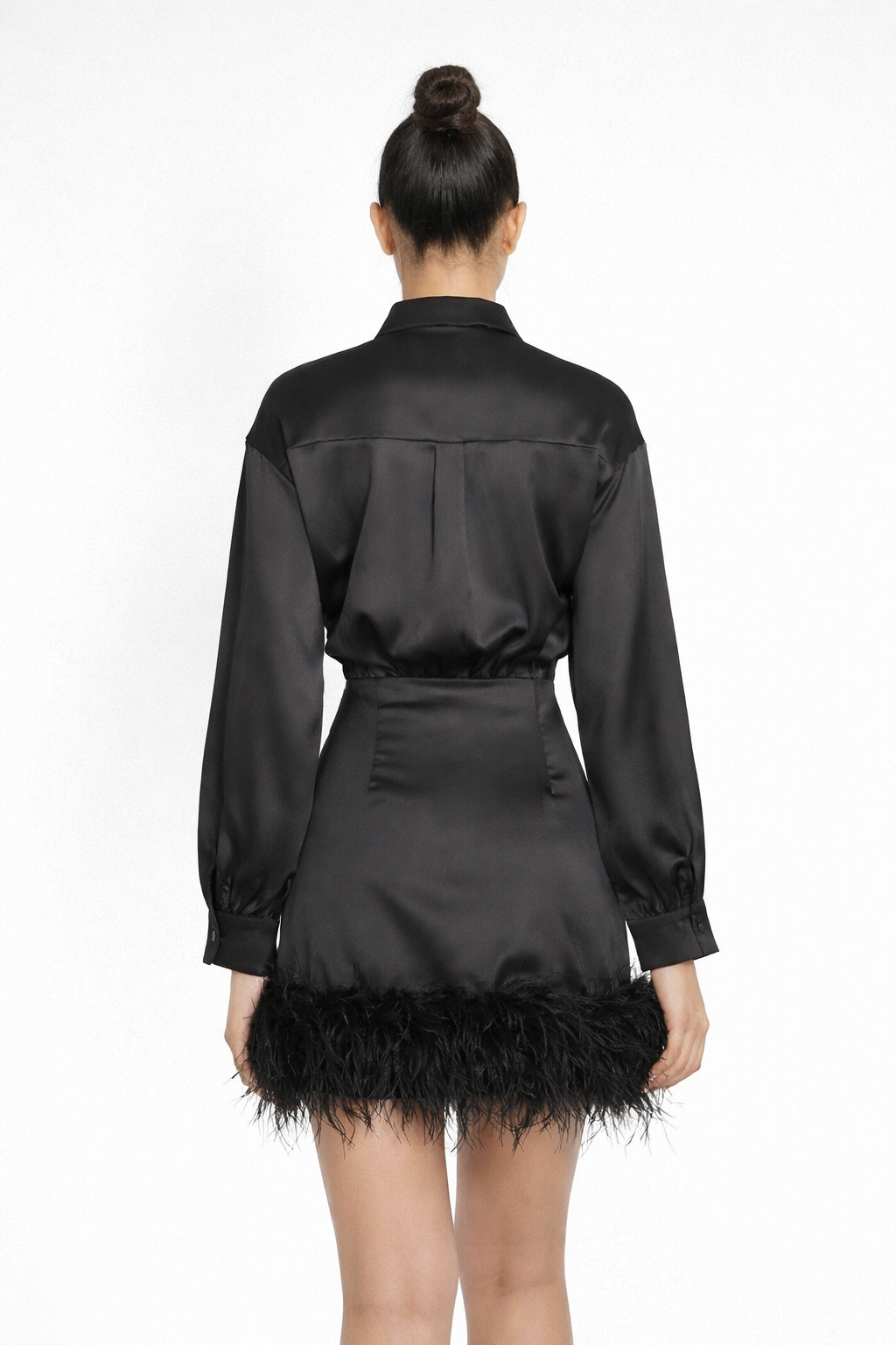 satin shirt mini dress with feather hem – CHARM