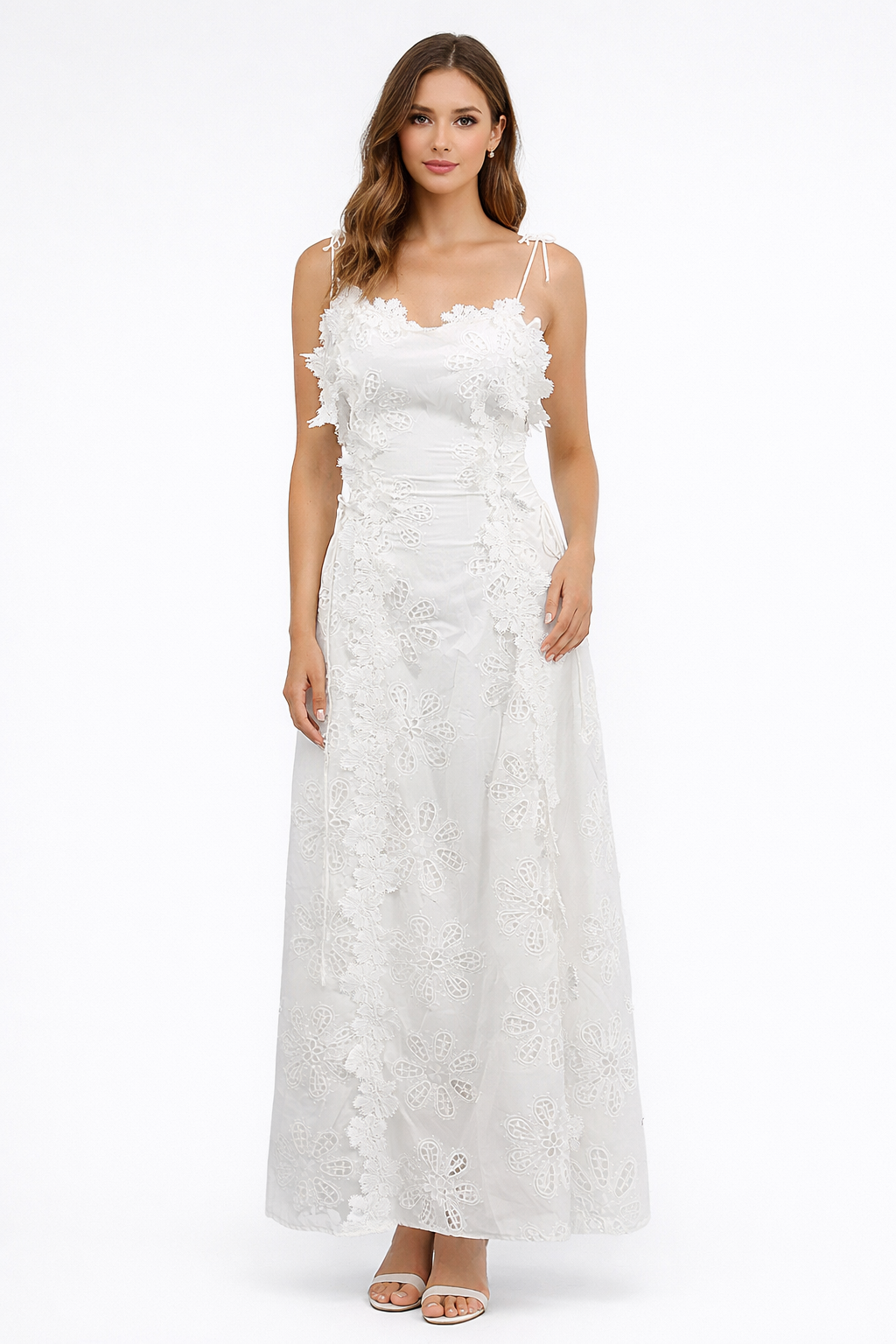 lace overlay slip maxi dress with tie straps – ELYSIA
