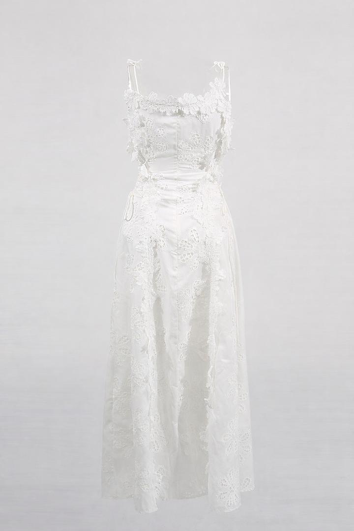 lace overlay slip maxi dress with tie straps – ELYSIA