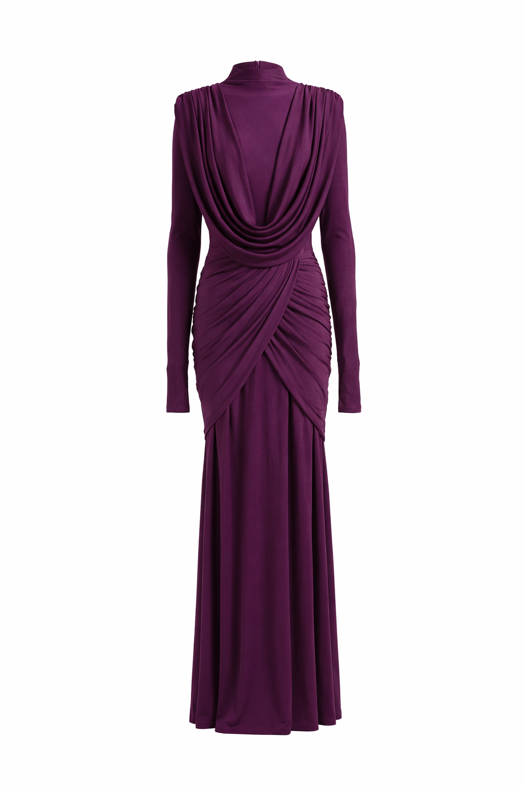 Draped high-neck gown with gathered detailing – AMARA