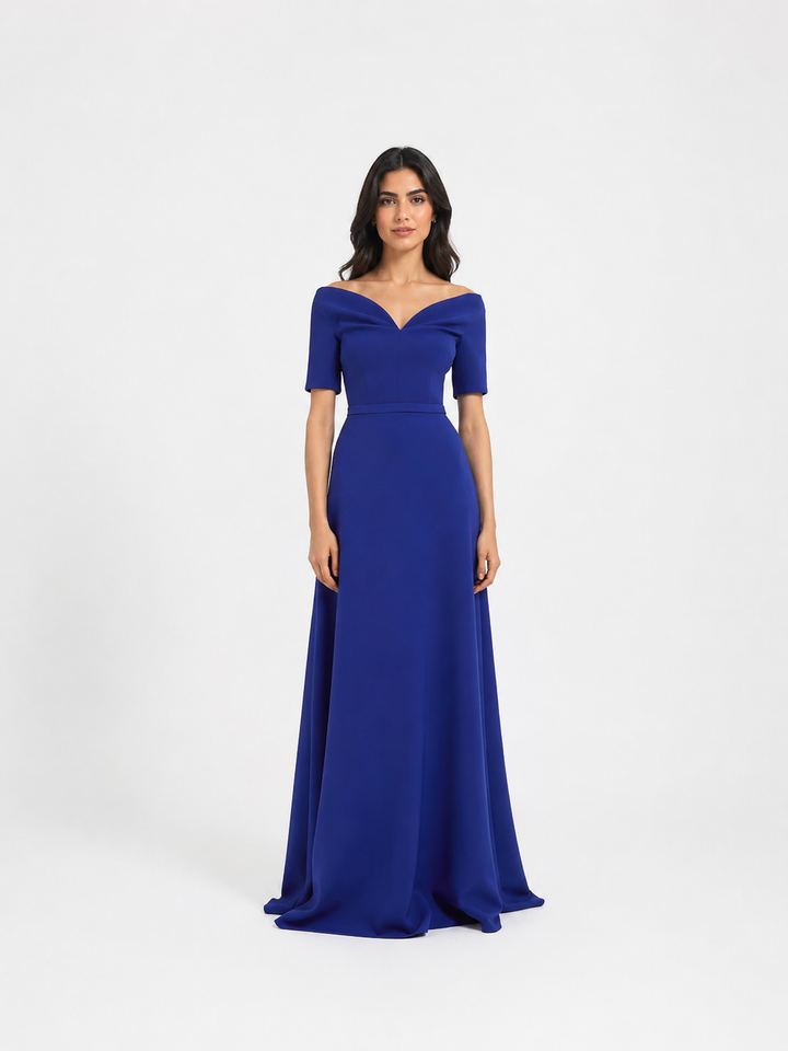 off-shoulder A-line gown with structured bodice – SAPPHIRE