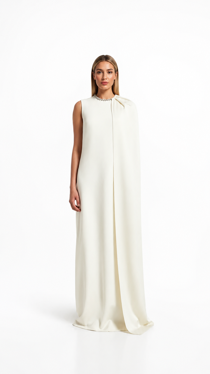 sleeveless cape gown with crystal neckline – IVORS