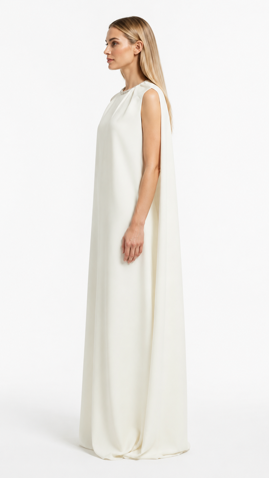 sleeveless cape gown with crystal neckline – IVORS