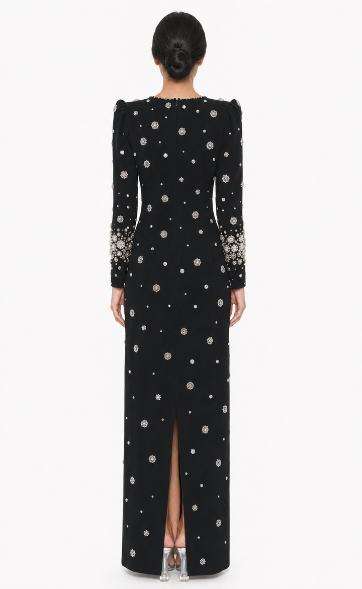 embellished long-sleeve gown with crystal accents – Joreen