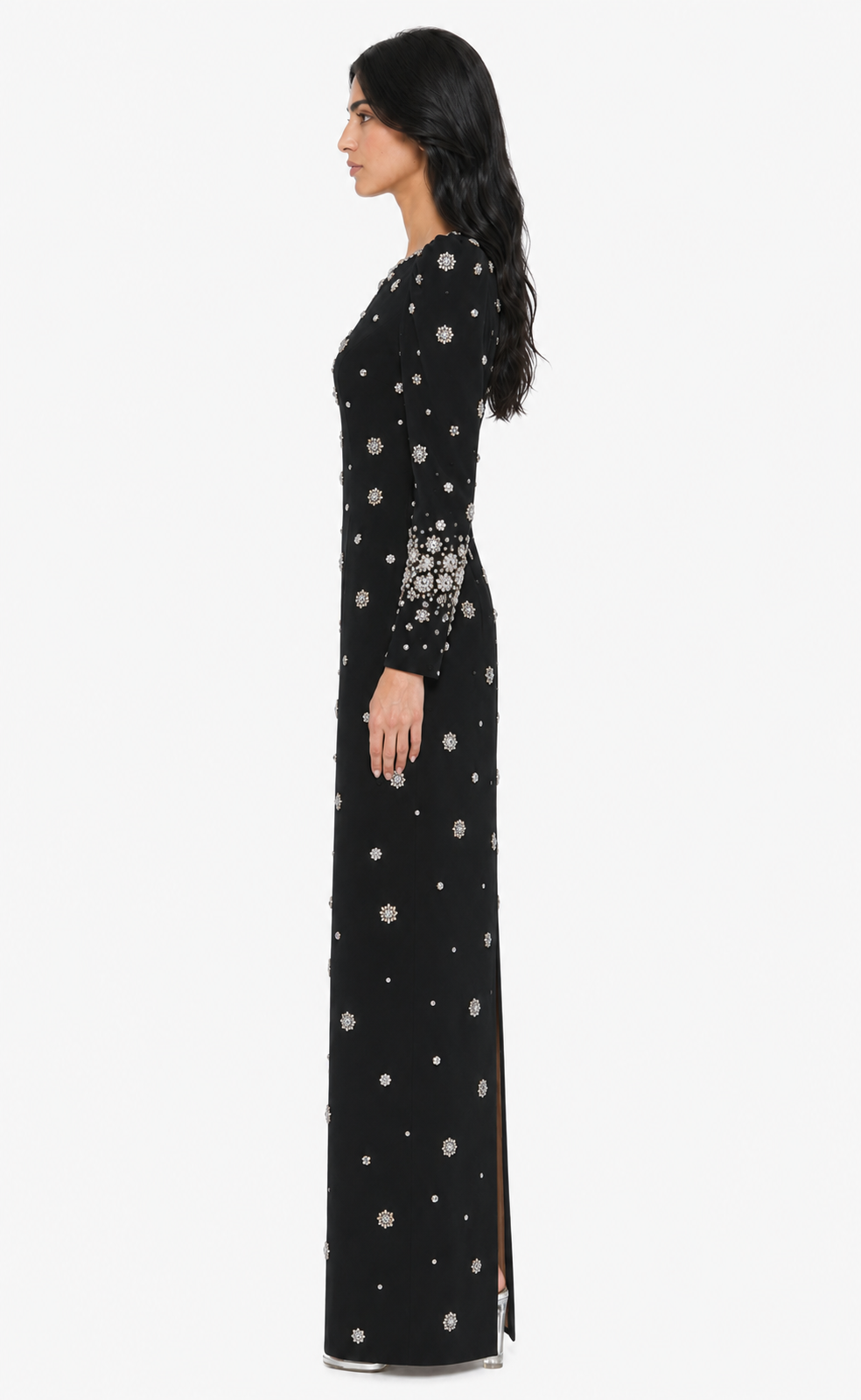 embellished long-sleeve gown with crystal accents – Joreen