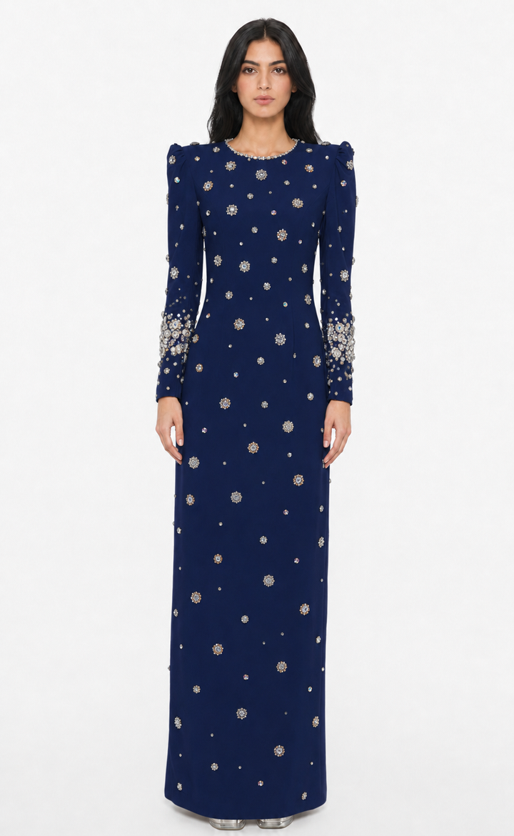 embellished long-sleeve gown with crystal accents – Joreen
