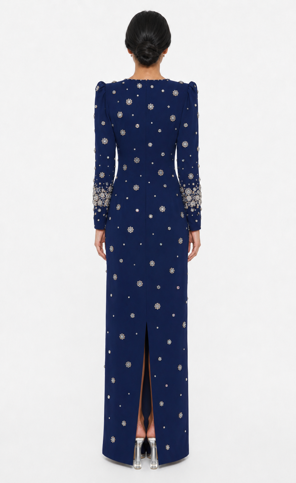 embellished long-sleeve gown with crystal accents – Joreen