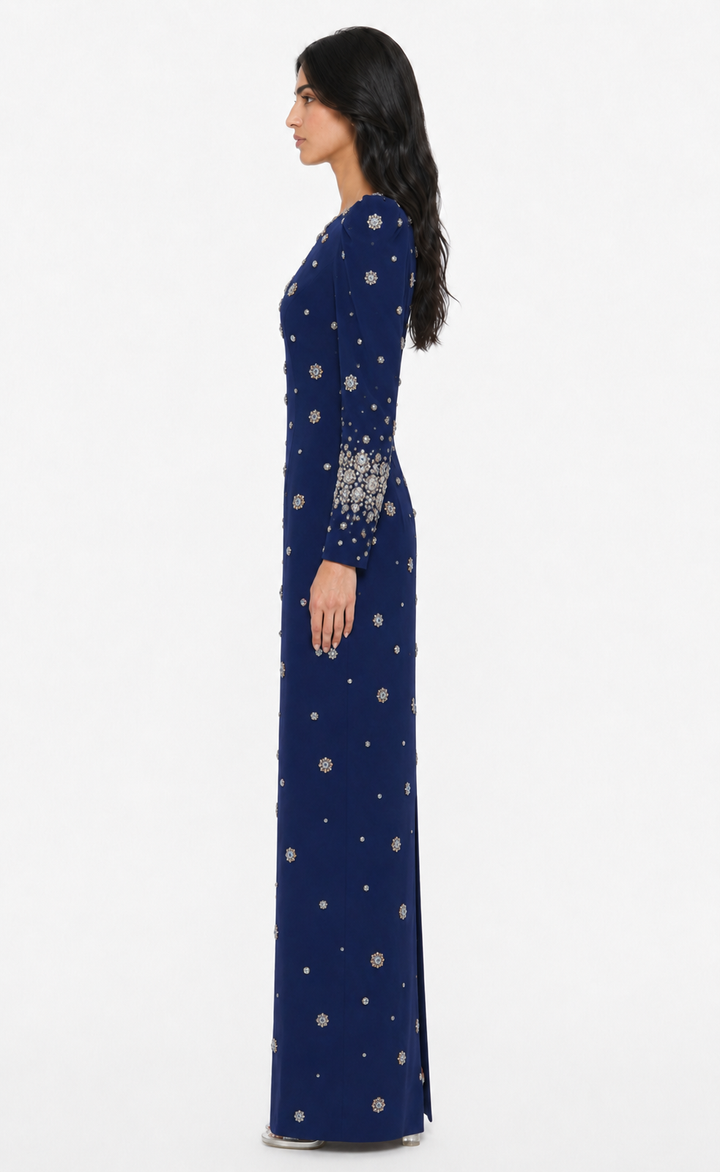 embellished long-sleeve gown with crystal accents – Joreen
