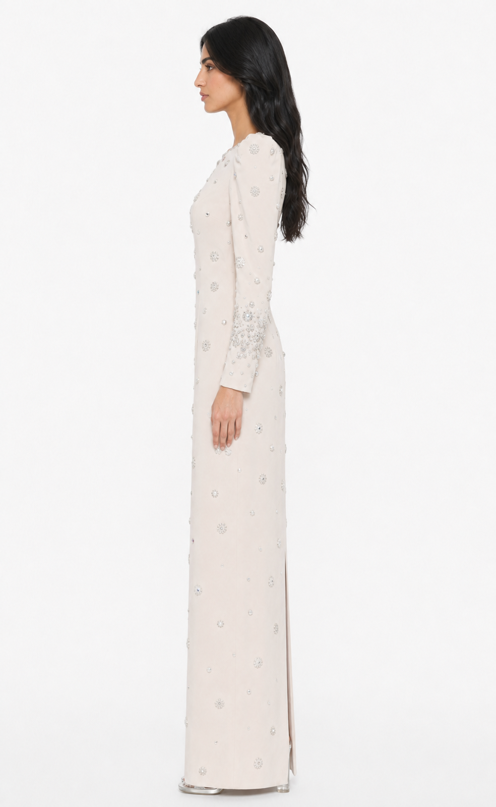embellished long-sleeve gown with crystal accents – Joreen