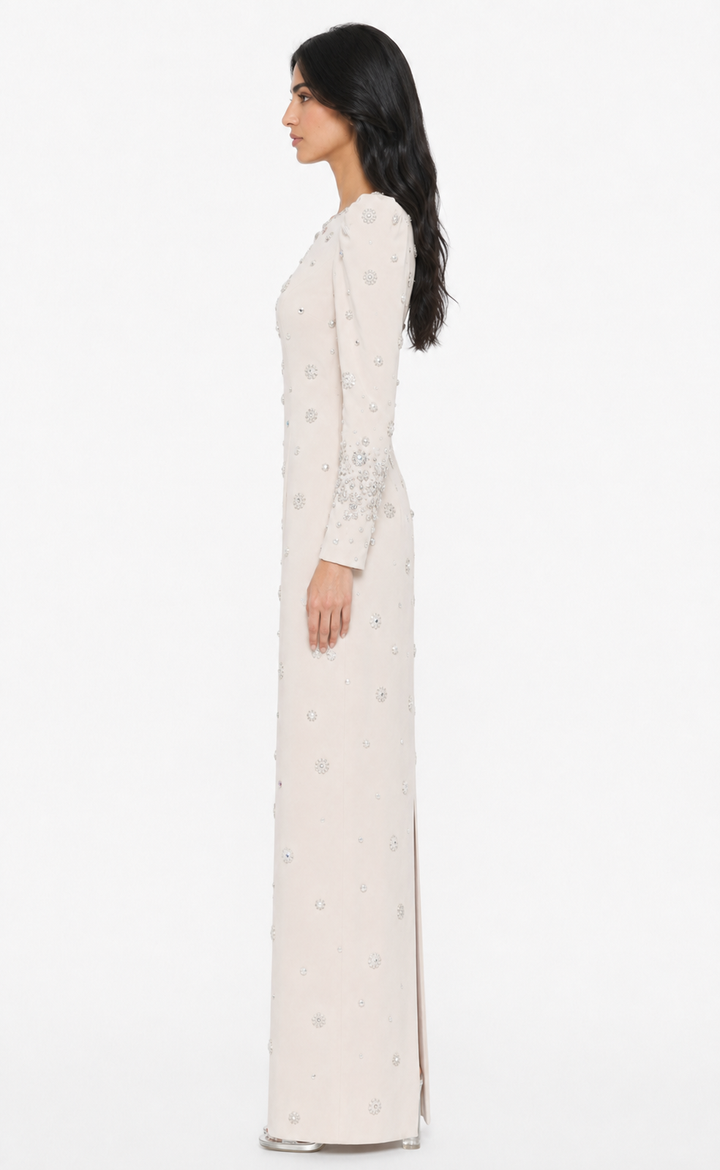 embellished long-sleeve gown with crystal accents – Joreen