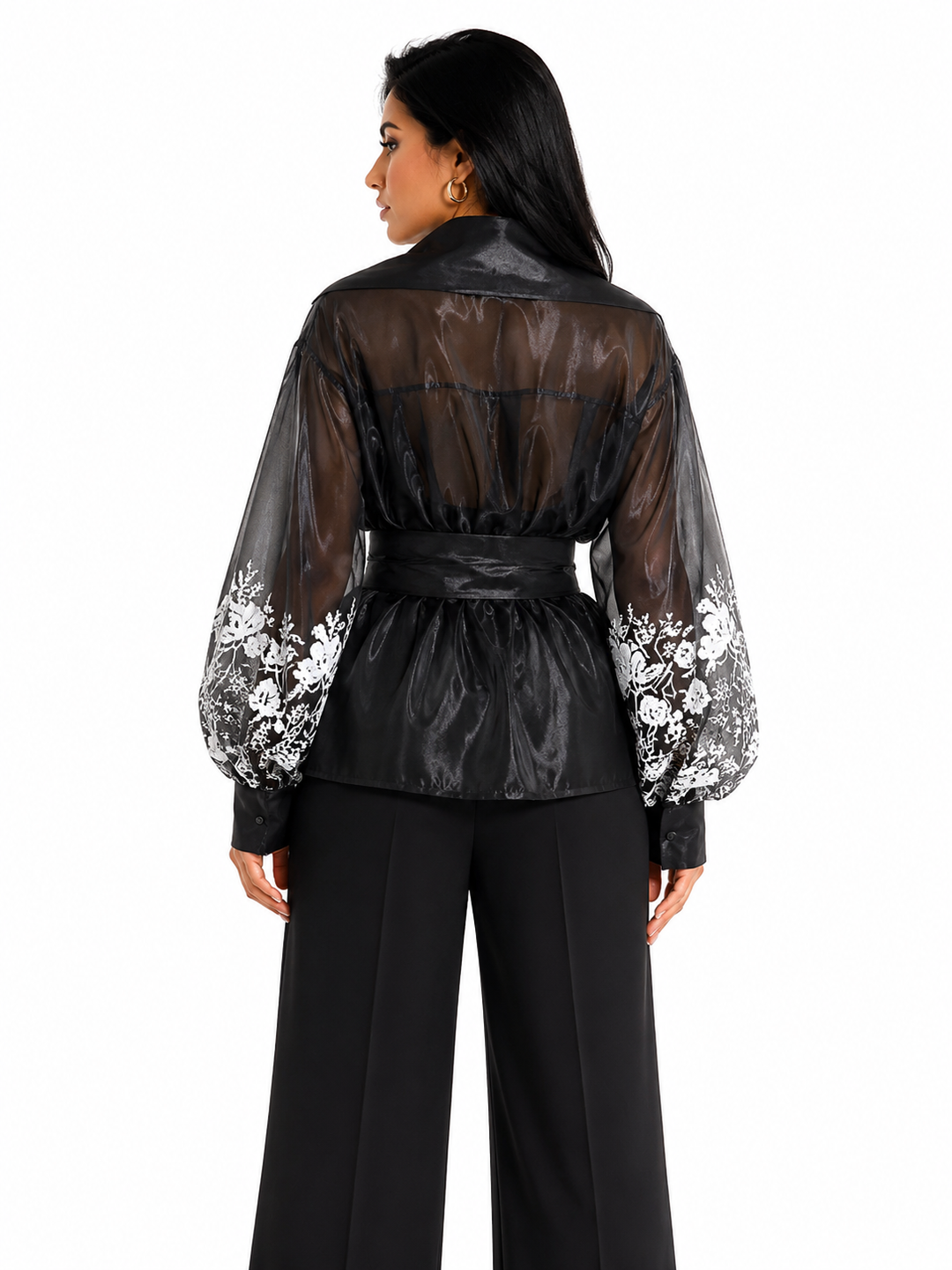 Black Sheer Floral Wrap Blouse – NOIRÉLLE
