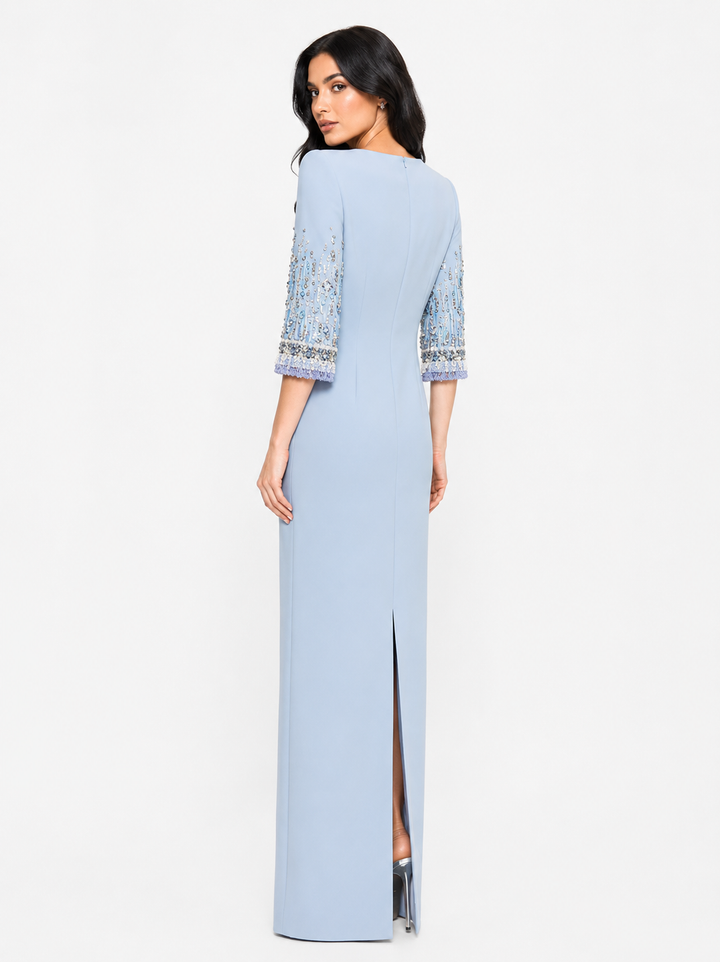 crystal-embellished column dress with half sleeves – AURORA
