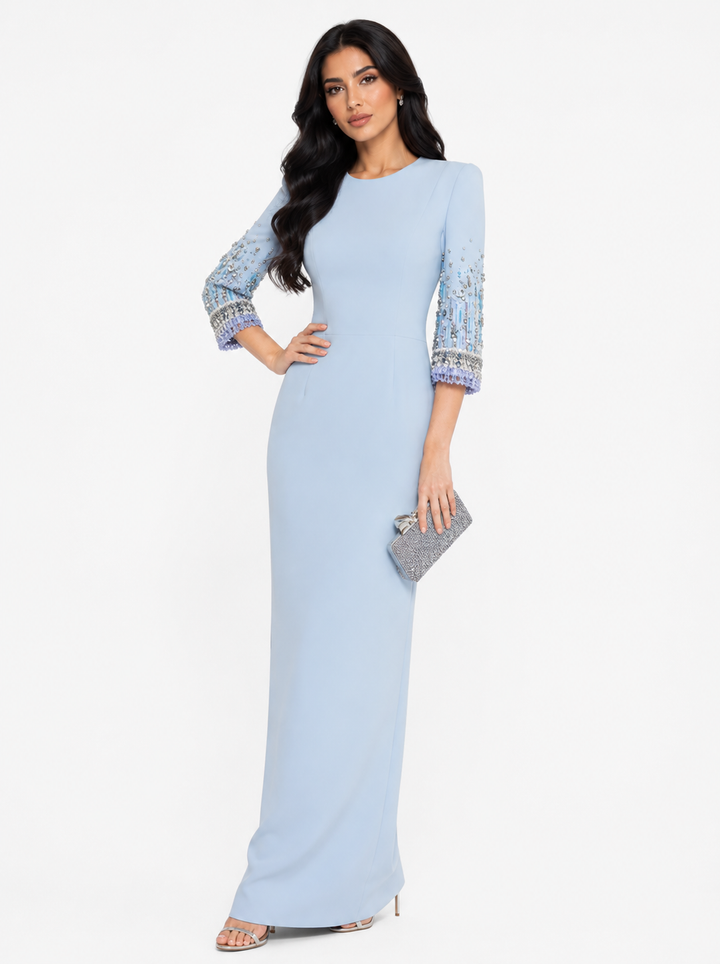 crystal-embellished column dress with half sleeves – AURORA
