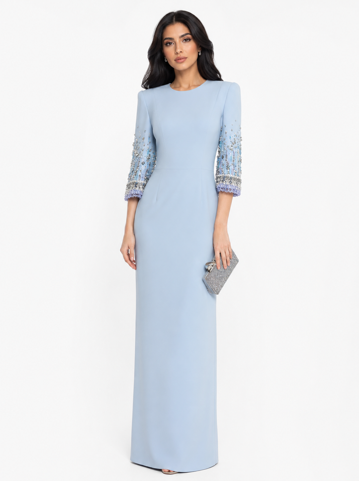 crystal-embellished column dress with half sleeves – AURORA