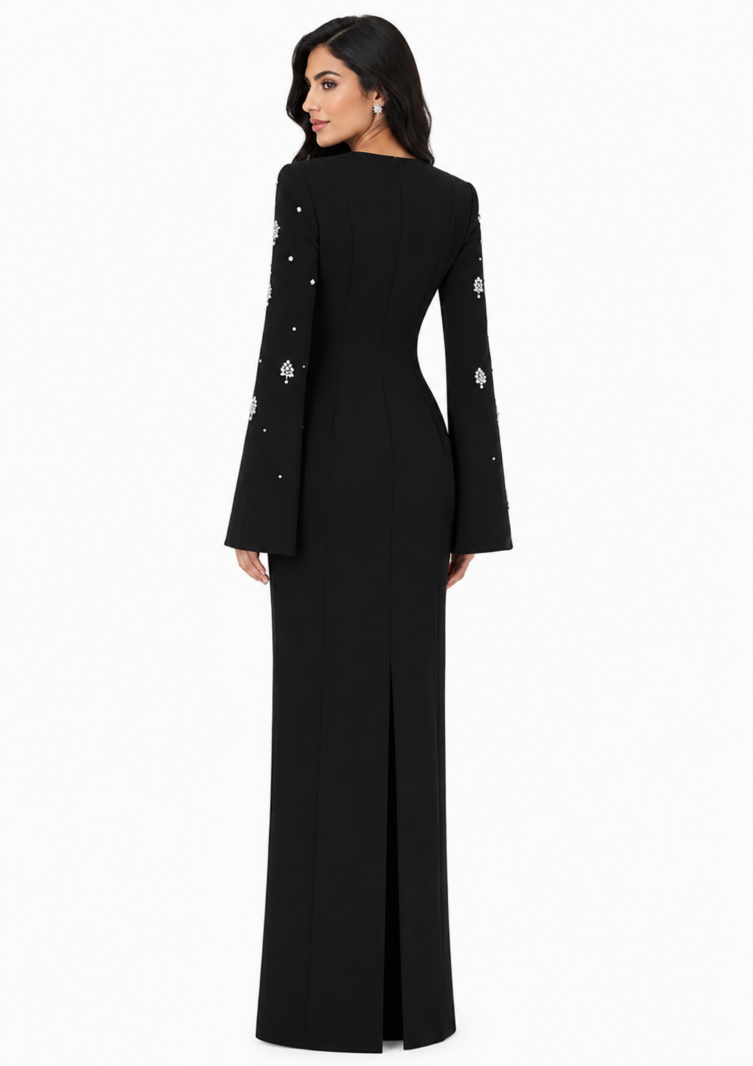 Long-sleeve embellished gown with cape detail - Zuswy