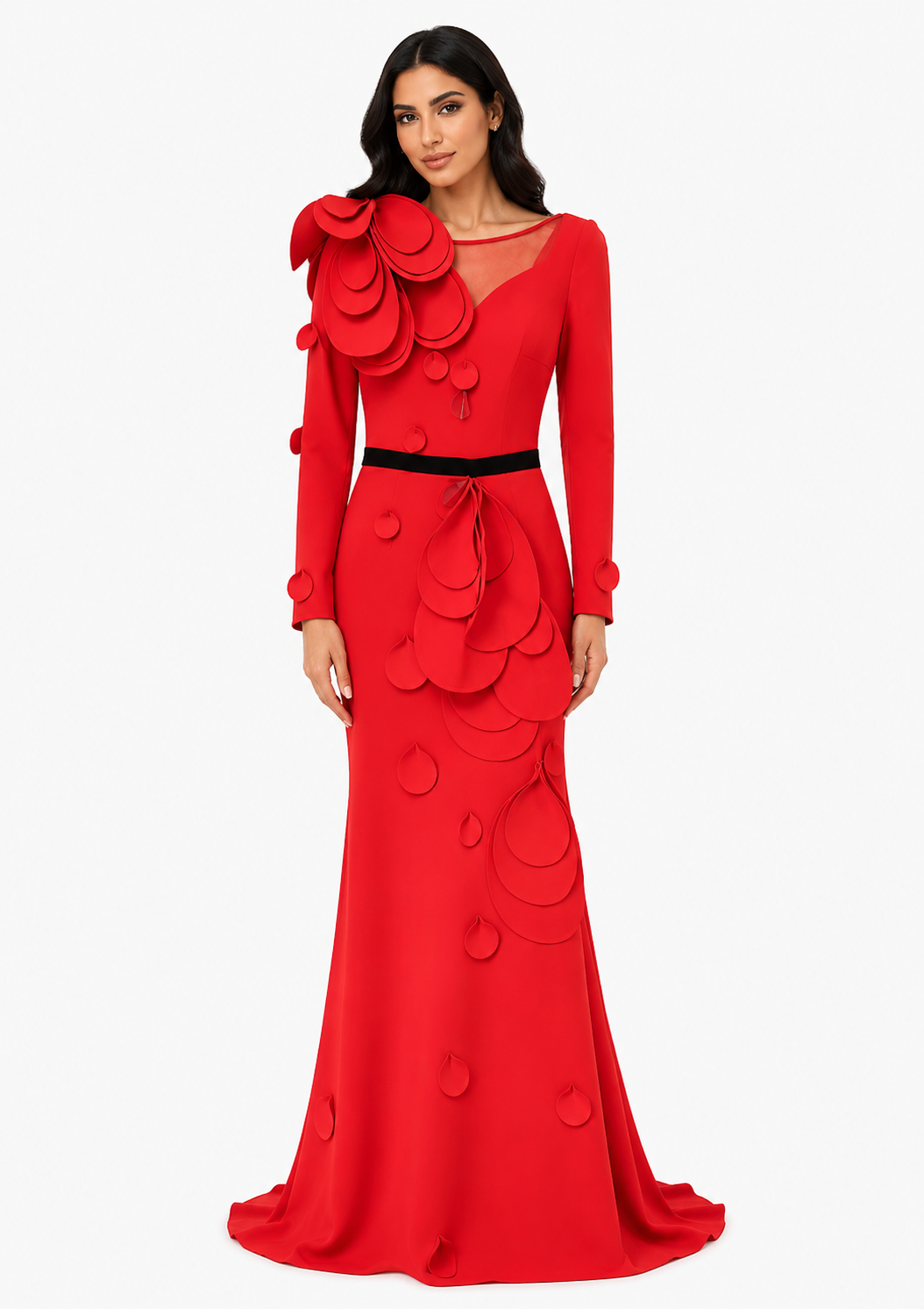 applique detail gown with sculpted shoulder – Farein