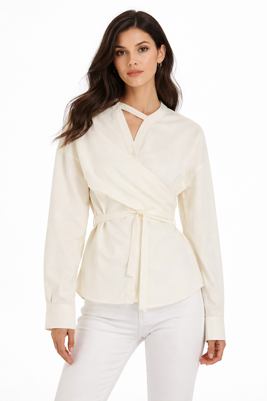wrap tie-waist blouse with asymmetric neckline – AZURE