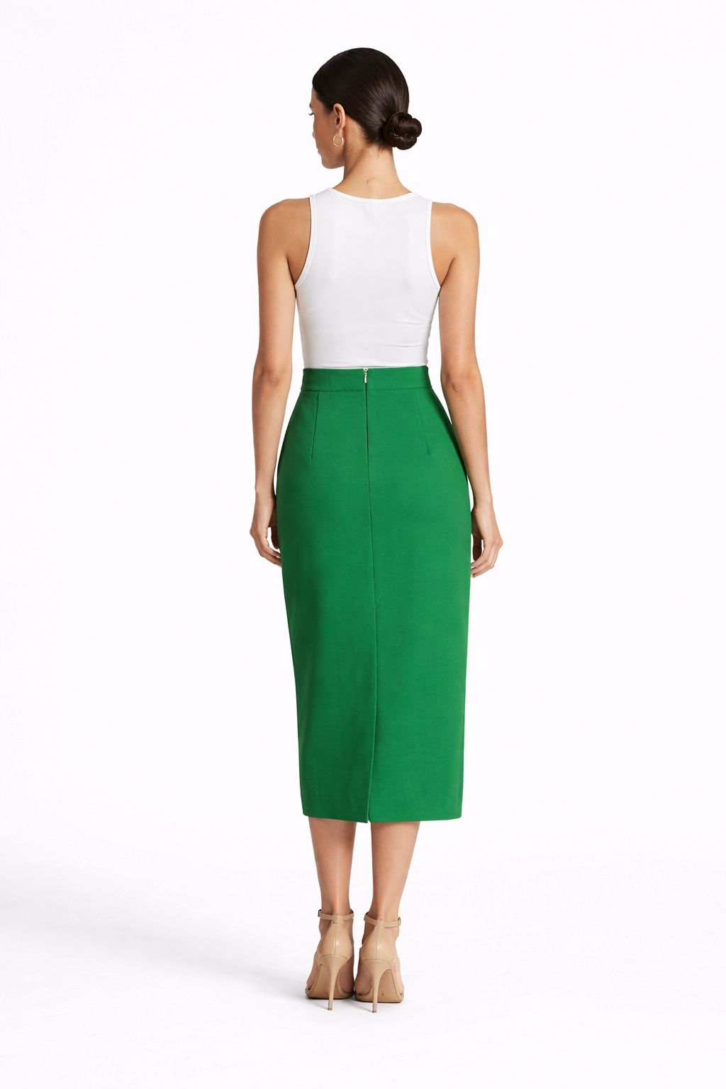 high-waist pencil skirt with 3D floral appliqué – EMERALD