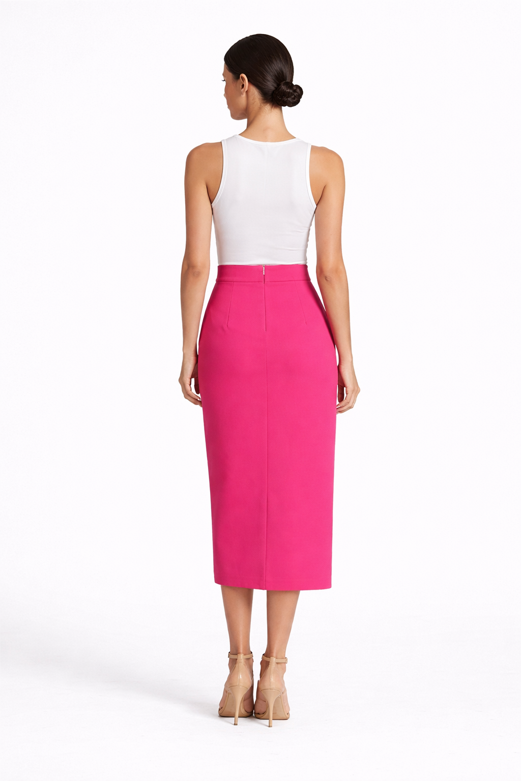 high-waist pencil skirt with 3D floral appliqué – EMERALD
