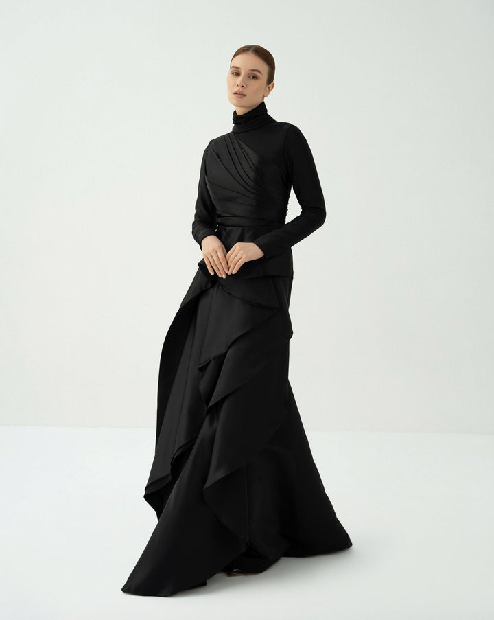 Asymmetrically pleated dress with layered skirt - ODD - AURELIA