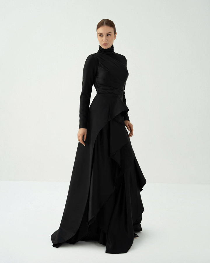 Asymmetrically pleated dress with layered skirt - ODD - AURELIA