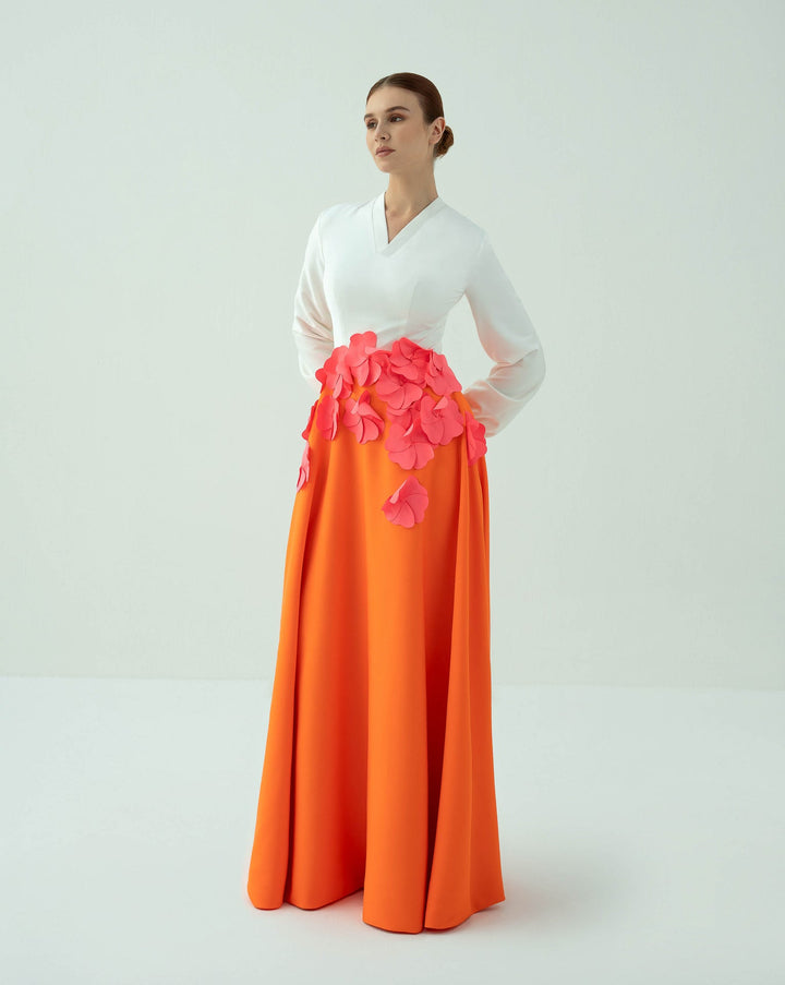 Bicolour dress with flowered waistline - ODD - CAMILLE