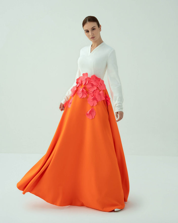Bicolour dress with flowered waistline - ODD - CAMILLE