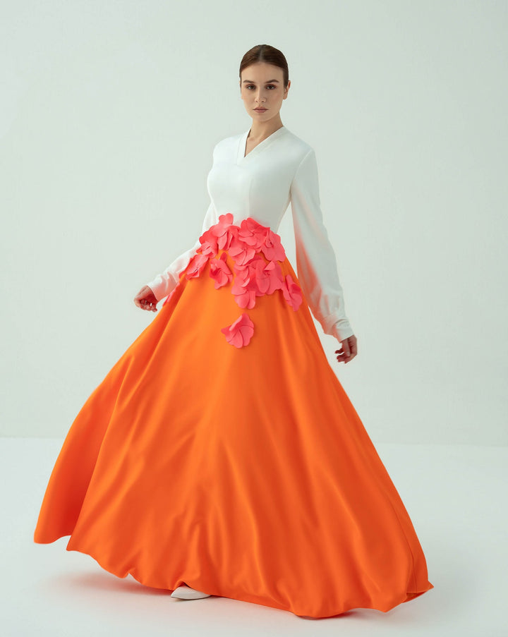 Bicolour dress with flowered waistline - ODD - CAMILLE