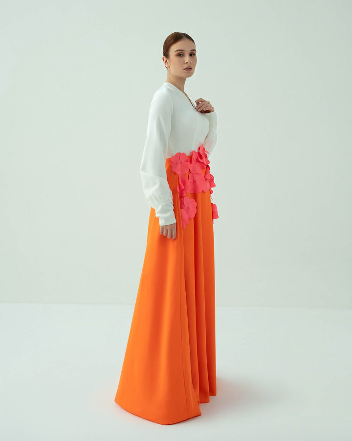 Bicolour dress with flowered waistline - ODD - CAMILLE