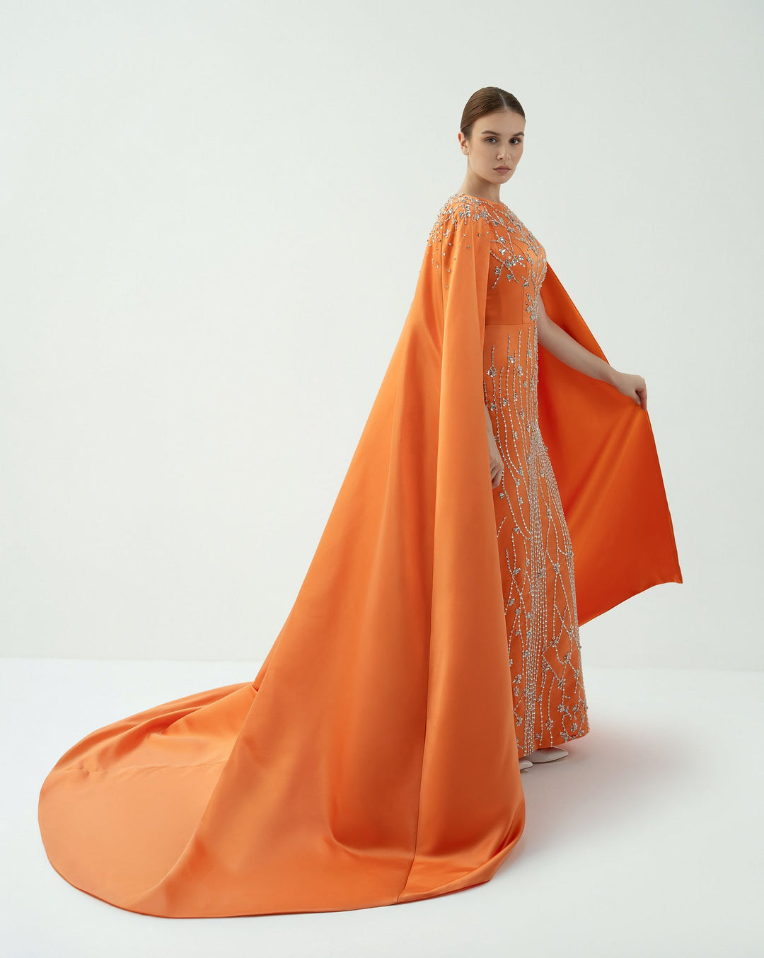 Embellished Column Dress with Dramatic Cape – ODD-SOLAR