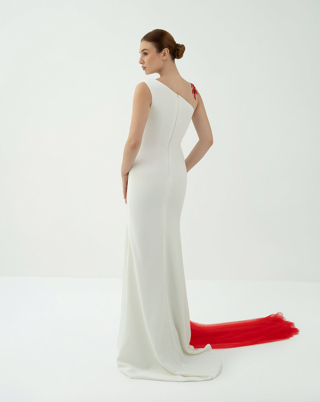 Asymmetric Embellished Gown with Tulle Train -ODD-Teresa