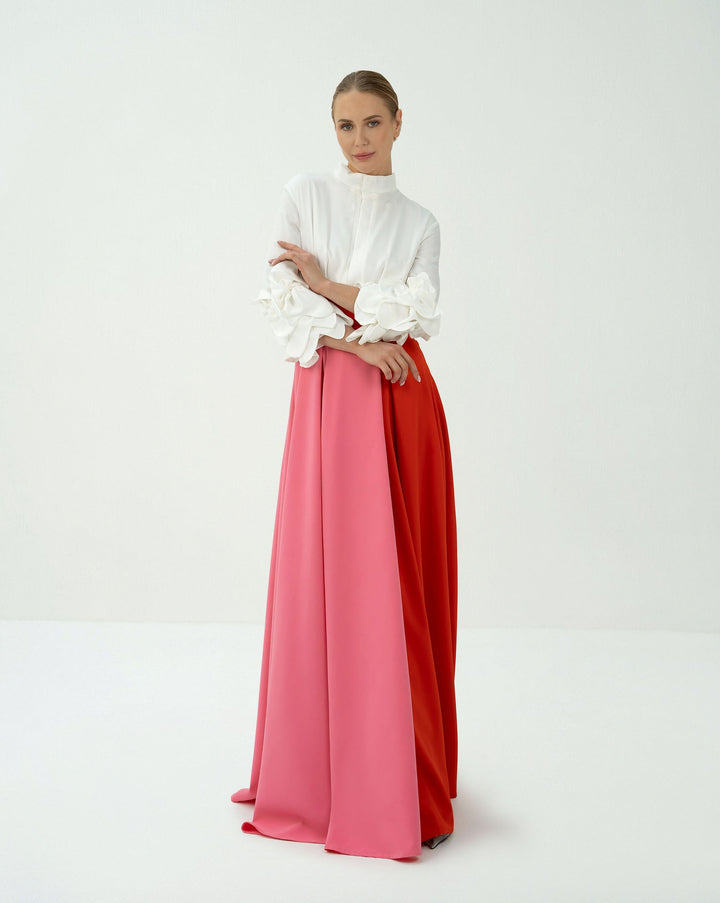 Bicolour skirt  with ruffle sleeve shirt - ODD-LEILANY