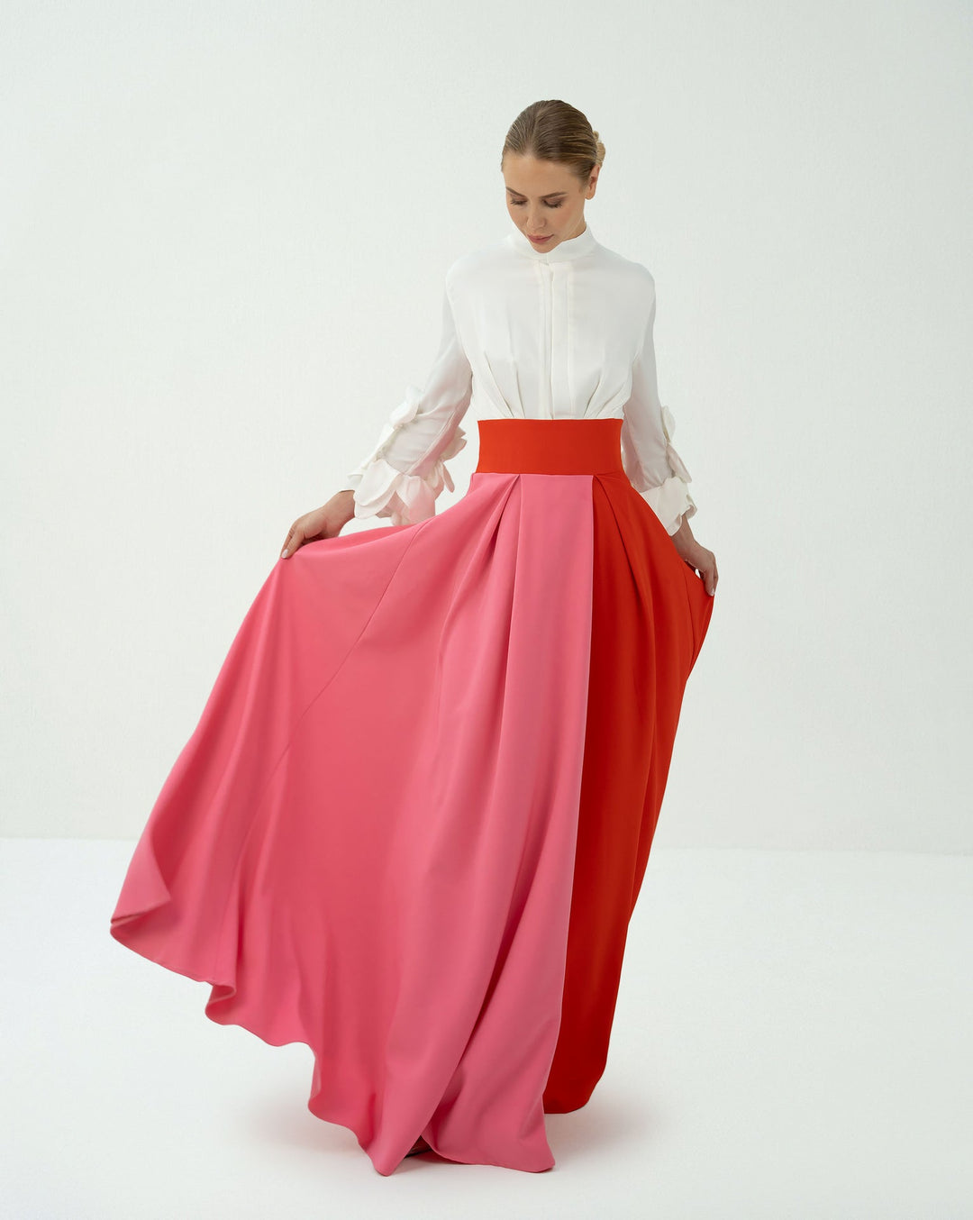 Bicolour skirt  with ruffle sleeve shirt - ODD-LEILANY