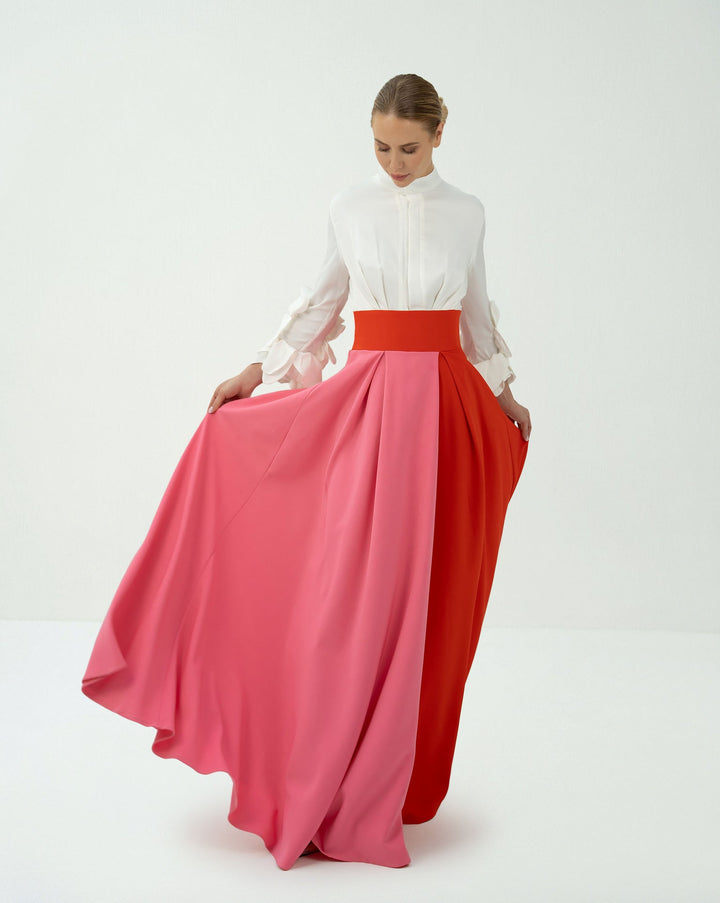 Bicolour skirt  with ruffle sleeve shirt - ODD-LEILANY