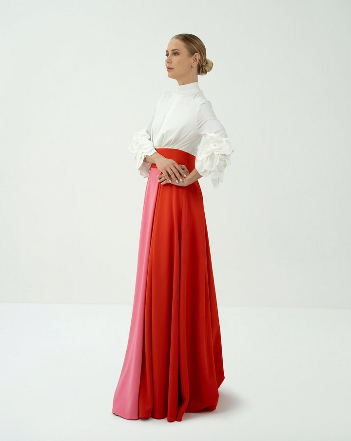 Bicolour skirt  with ruffle sleeve shirt - ODD-LEILANY