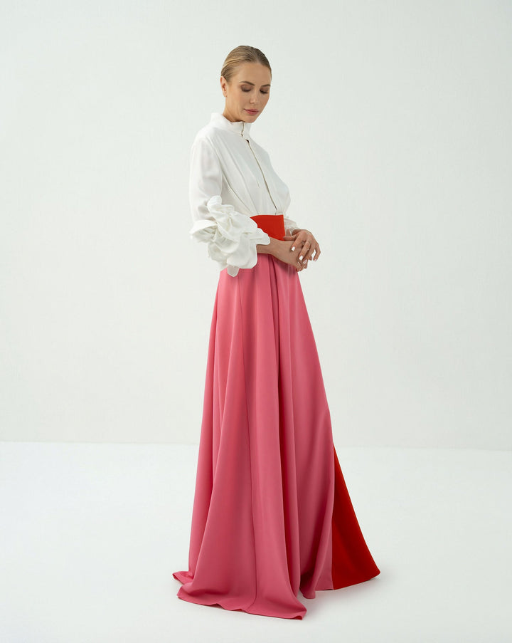 Bicolour skirt  with ruffle sleeve shirt - ODD-LEILANY