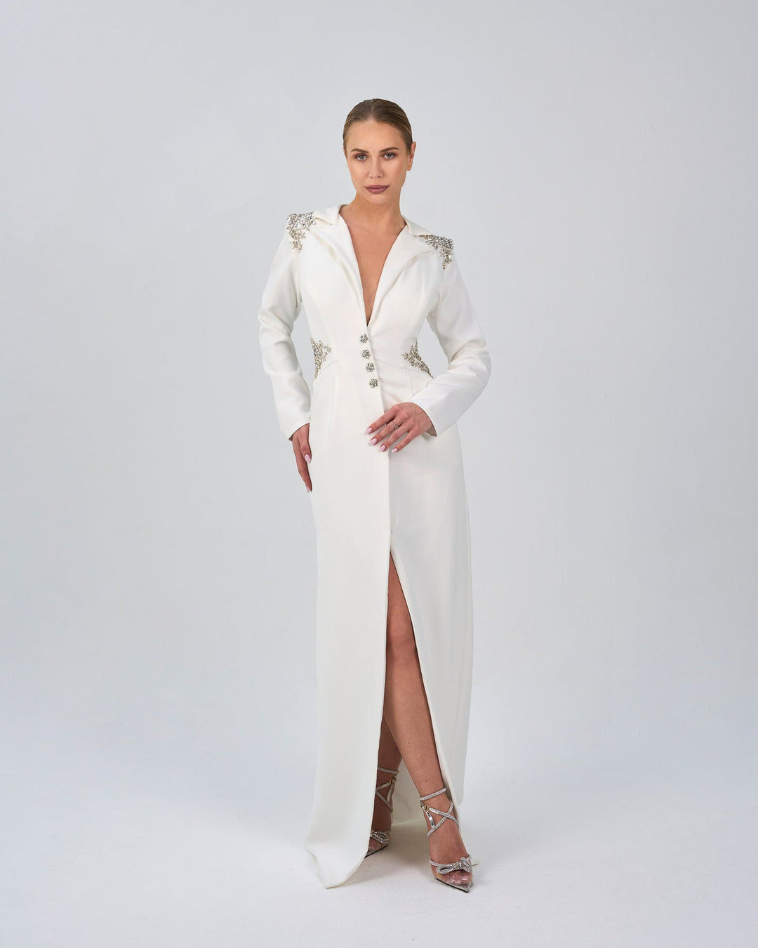 Beaded blazer dress with sharp shoulder-ODD-Sisley