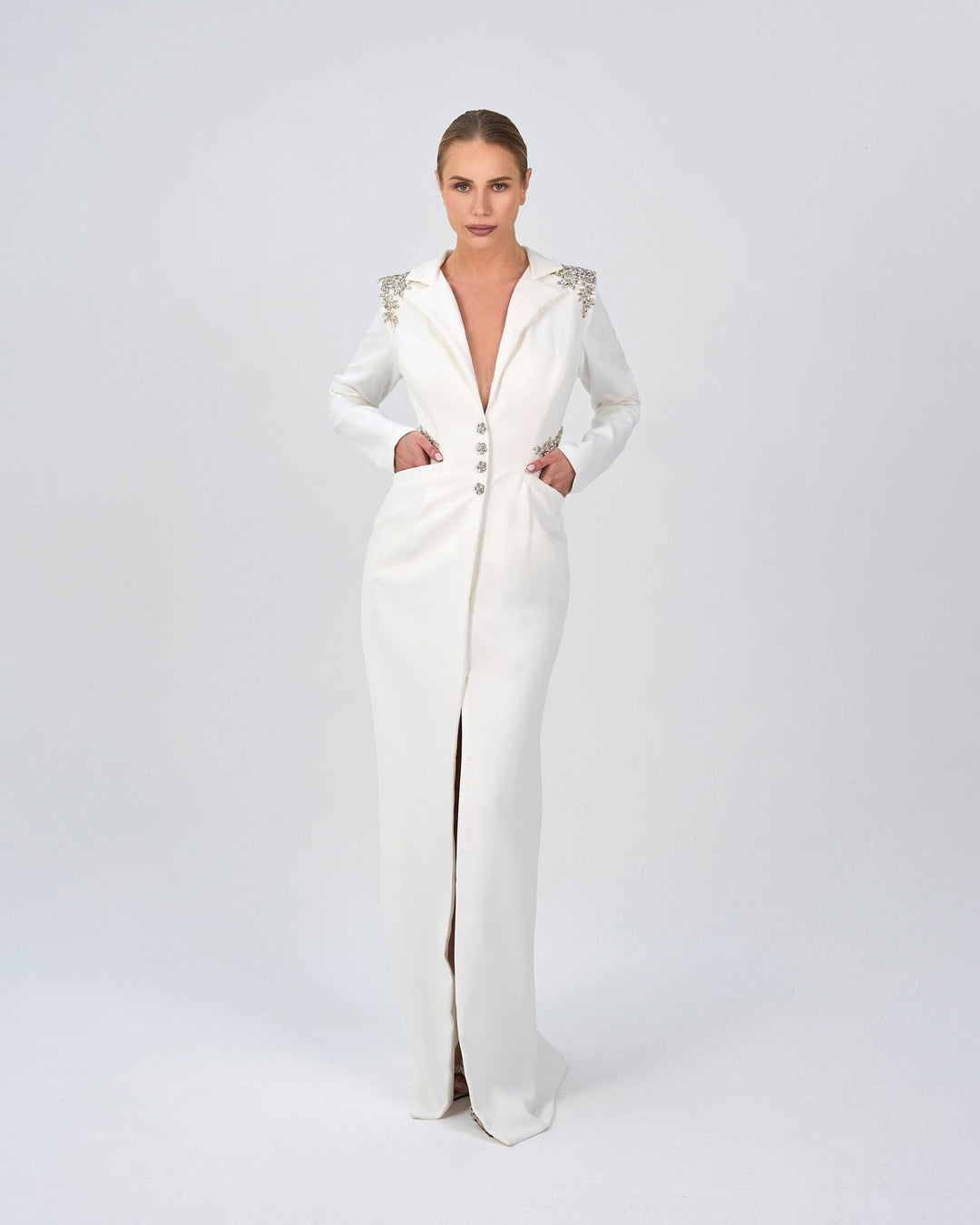 Beaded blazer dress with sharp shoulder-ODD-Sisley