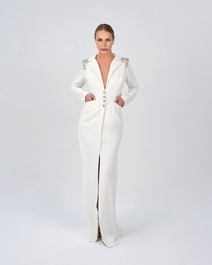 Beaded blazer dress with sharp shoulder-ODD-Sisley
