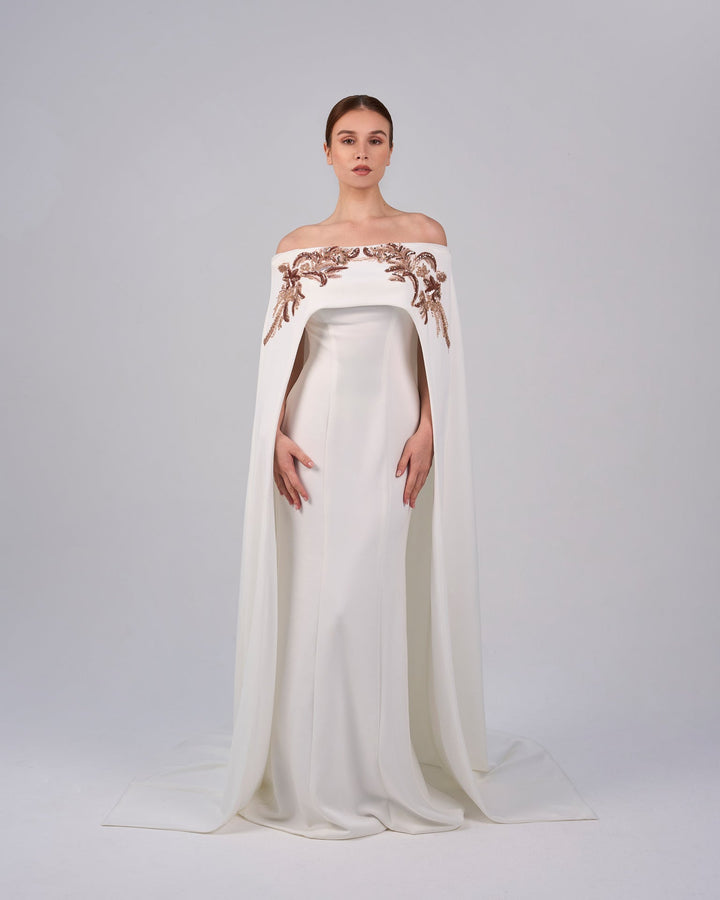 ODD-Shoulder off - sequined dress with maxi cape