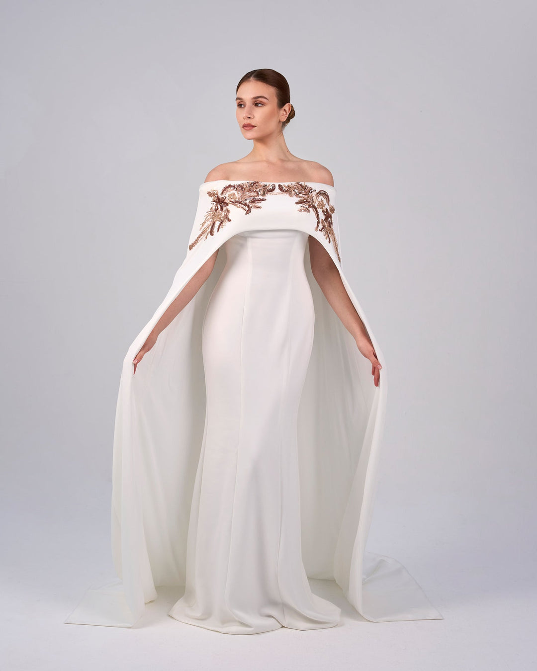 ODD-Shoulder off - sequined dress with maxi cape