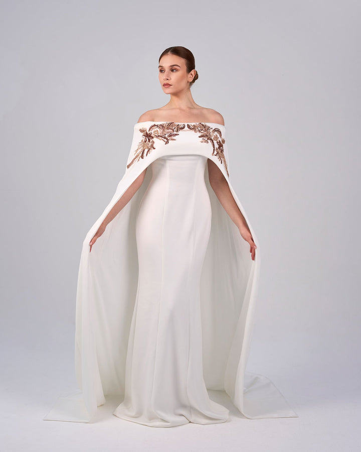 ODD-Shoulder off - sequined dress with maxi cape