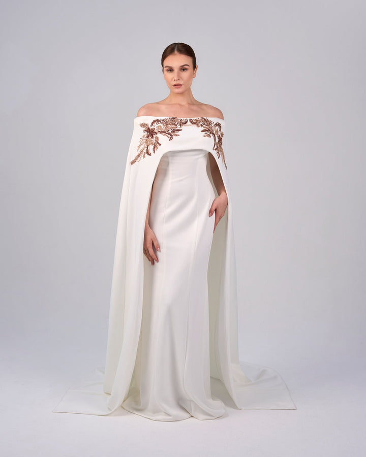 ODD-Shoulder off - sequined dress with maxi cape