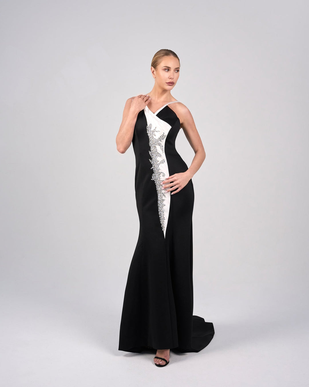 Asymmetrical bicolour dress with embellishments -ODD-ORIANA