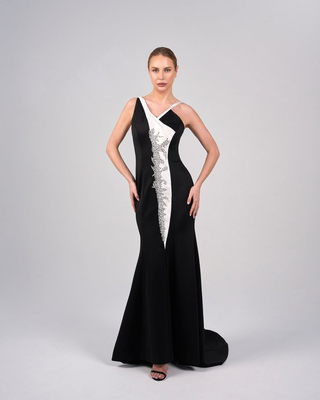 Asymmetrical bicolour dress with embellishments -ODD-ORIANA