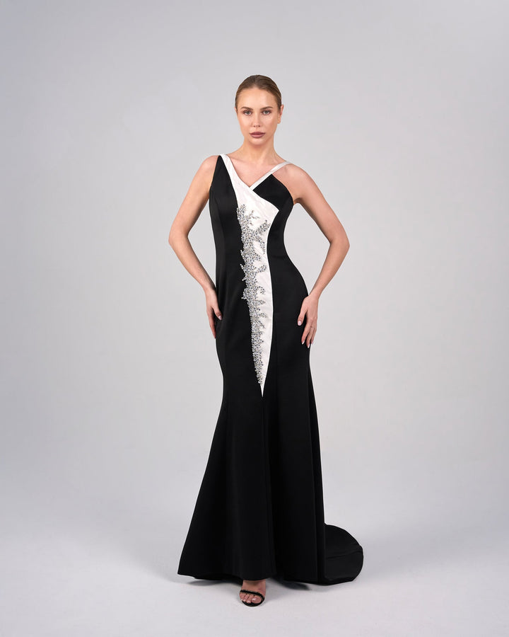 Asymmetrical bicolour dress with embellishments -ODD-ORIANA